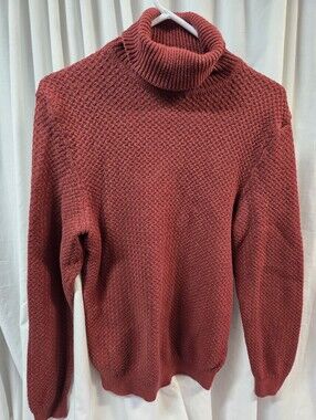 Soft Knit Women's Cowl Turtleneck Sweater in Deep Red